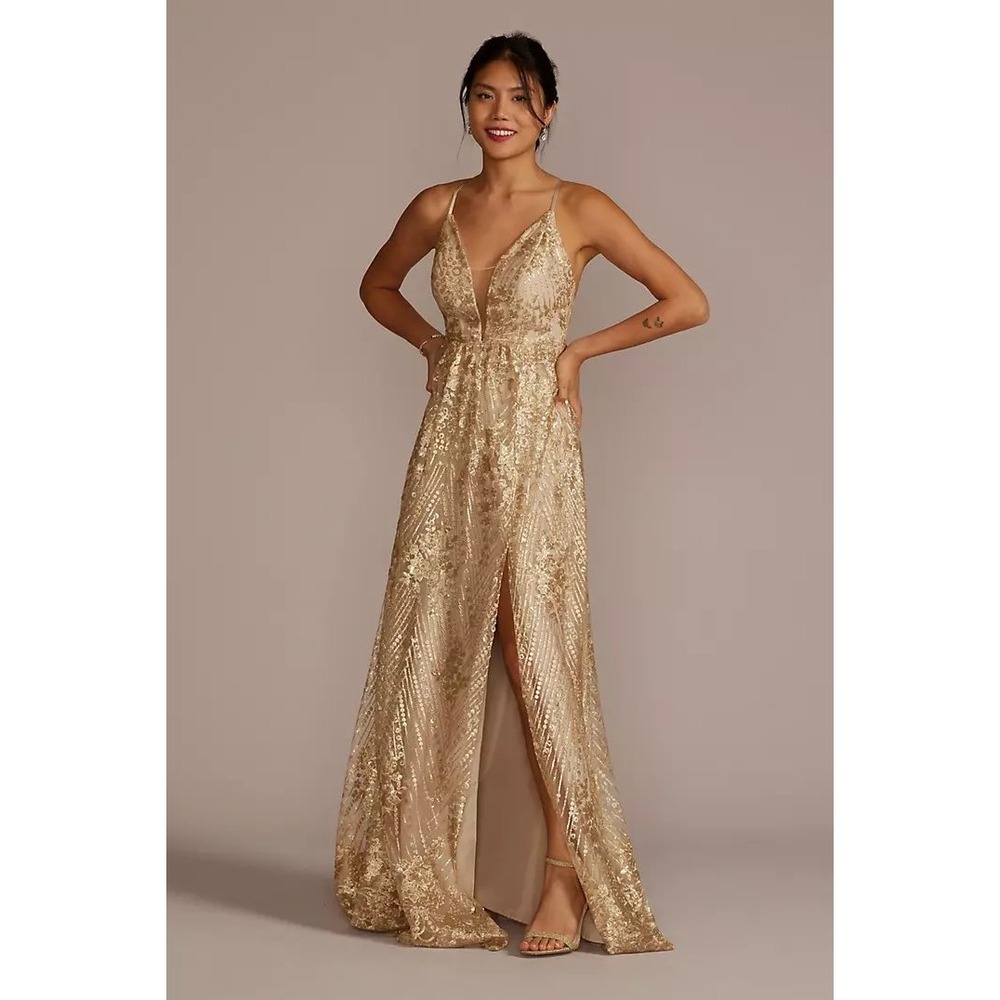 GALINA SIGNATURE Sequin Embroidered Plunge Prom Bridesmaid Hoco Dress Size 8